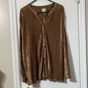 TruSelf Ribbed Brown Long Sleeve blouse 3X
